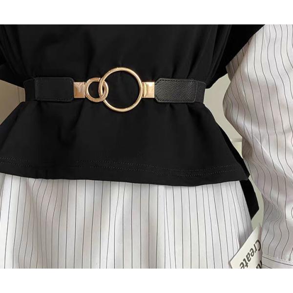 Women'S Fashion Elastane Skinny Belts Rose Gold Clamp Round Shape Buckle