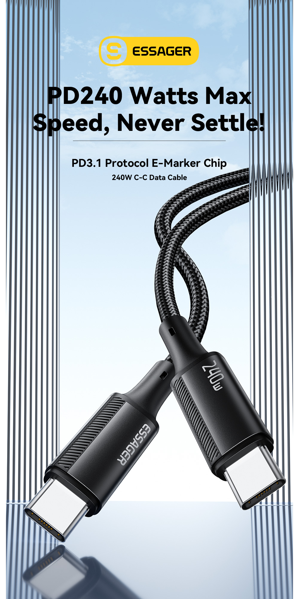 Quick Charge USB C To C Cord 240W With Tinned Copper Conductor