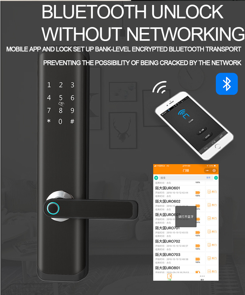 Infrared Induction Fingerprint Sensor Lock , House Door Lock APP Control