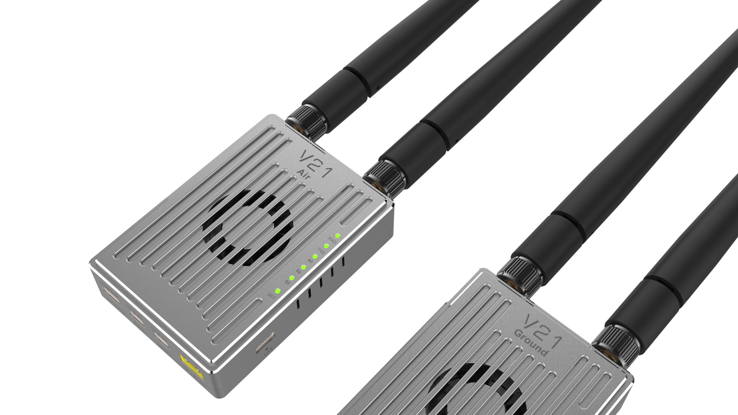 V21 Video&Data&RC link supports three frequency bands and can transmit 15km Ground-to-Air with a bulit-in web page