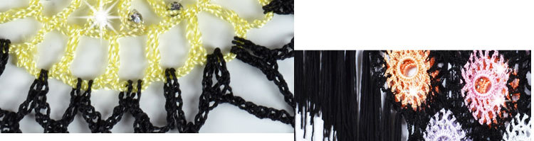 Black Evening Triangle Shawls Wraps with Tassel in Granny Square Pattern