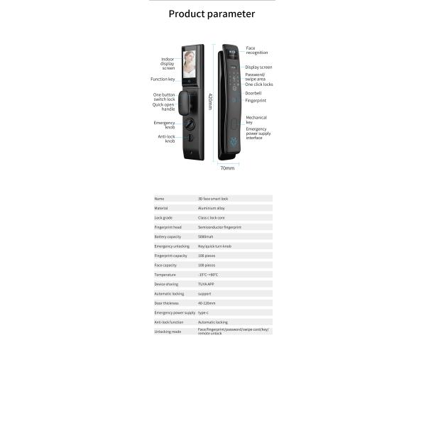 S958Max 3D Face Lock Tuya Wifi With Video Intercom Lock Fingerprint Card Key Code Smart Lock