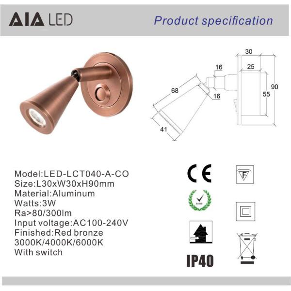 Push-button LED headboard reading wall light/led bed wall light LED bedside wall light for hotel project