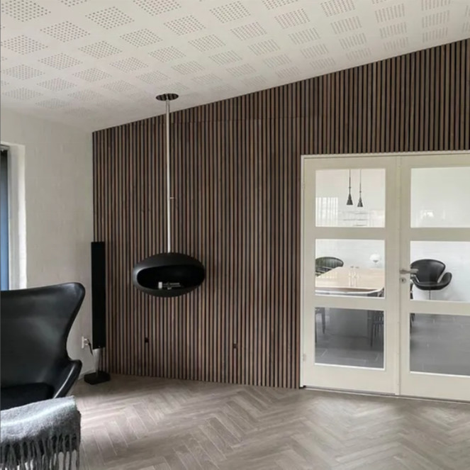 Wholesale with Competitive Price Akupanel Wood Veneer MDF Covered PET Wood Slat Acoustic Panels