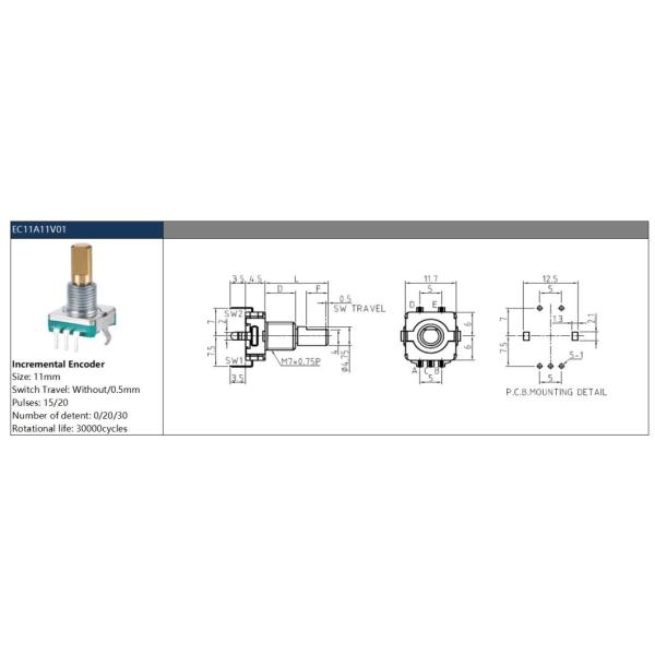 Ec11 Rotary Encoder Switch High Torque Detent Contact Brush Type