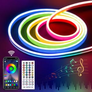 RGB Neon Rope Lights 12V App Control Music Sync Color Changing Led Light, Waterproof Flexible Rope Lights for Decor