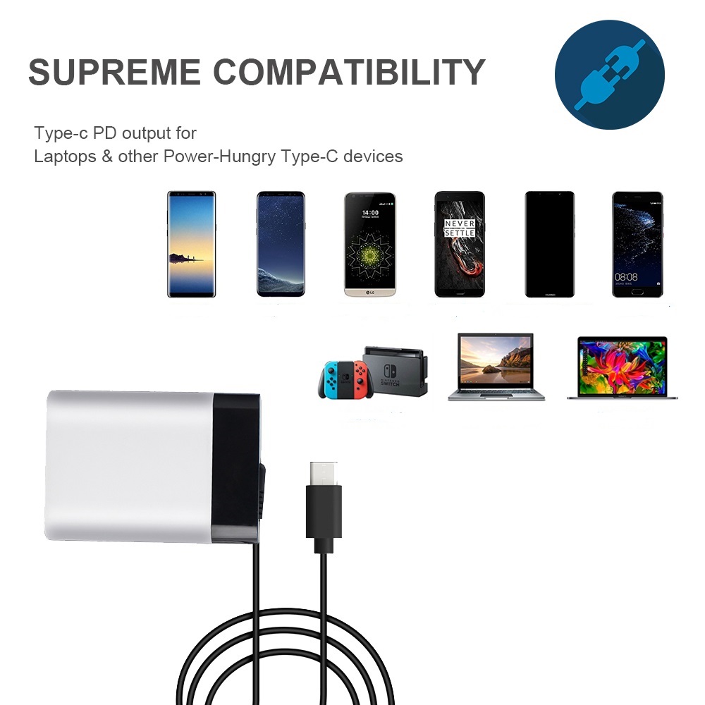 Universal Iec C6 Input Type C Laptop Charger With 45W Output And Quick Charge 3.0