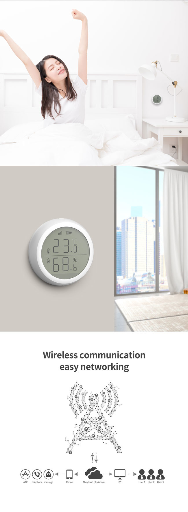 2.4GHz Zigbee Wireless Temperature Sensor AAA*2 Battery Powered