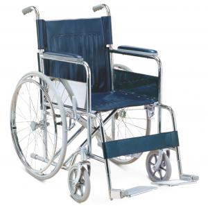 Folding Steel Wheelchair GT-874 double cross bar stronger chromed frame solid front and rear wheel