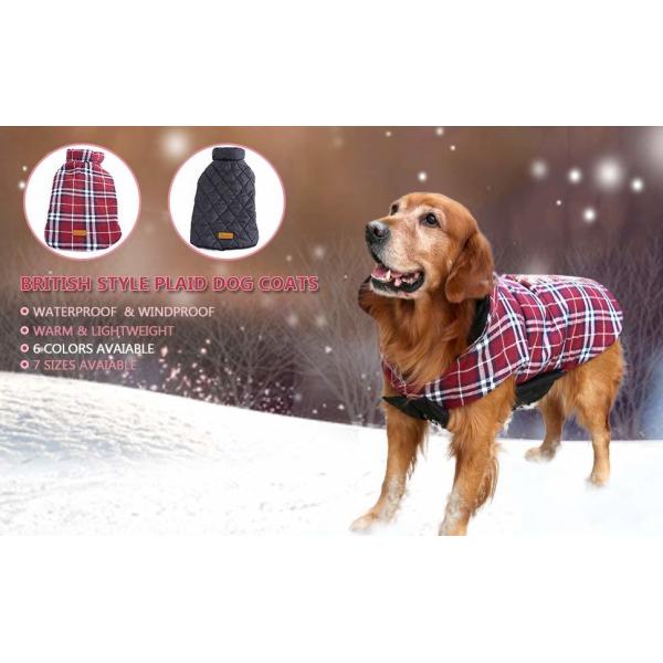 Waterproof Windproof Reversible British Style Plaid Dog Vest Winter Coat