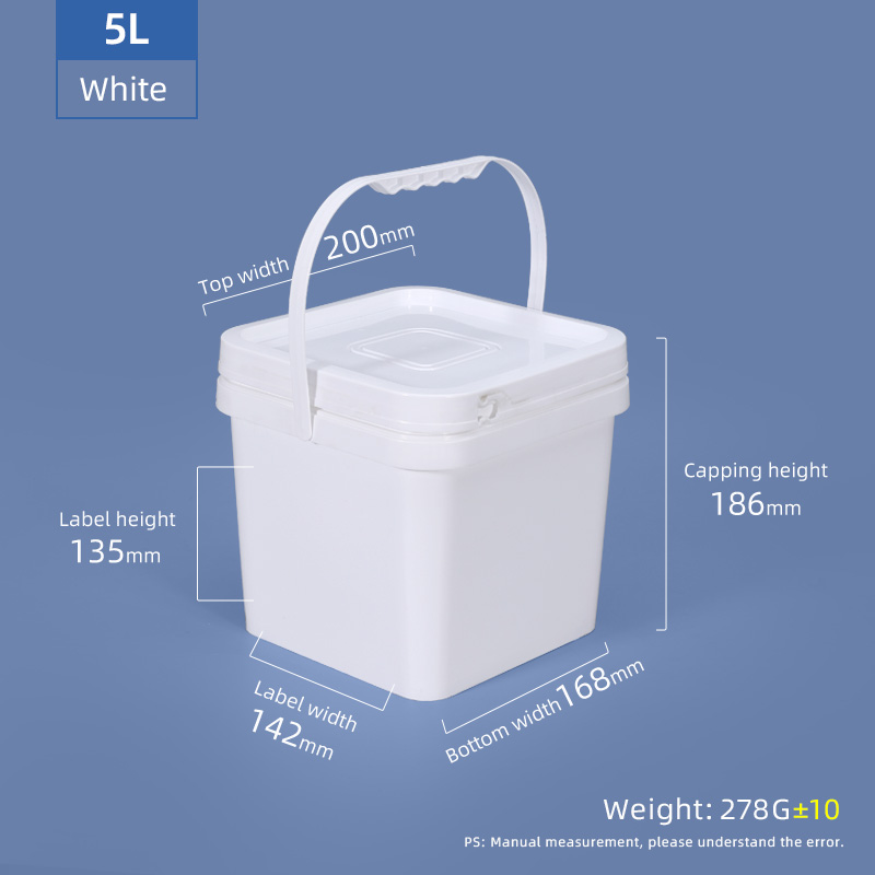 White Food Storage Food Grade 5L Rectangular Square Plastic Pail With Lid Handle