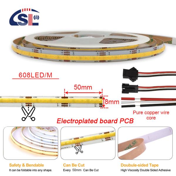 3000k 4000k 6500k CCT 3 Dimmable Cob Led Strip Light For Kitchen Cabinet Waterproof IP20