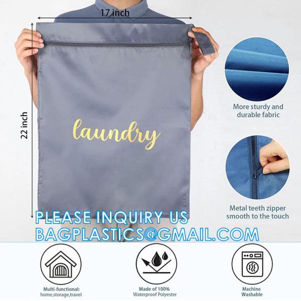 Quality Recycle Zippered Foldable Laundry Bag Logo Extra Large Travel Laundry Bag with Handles and Drawstring Closure for sale