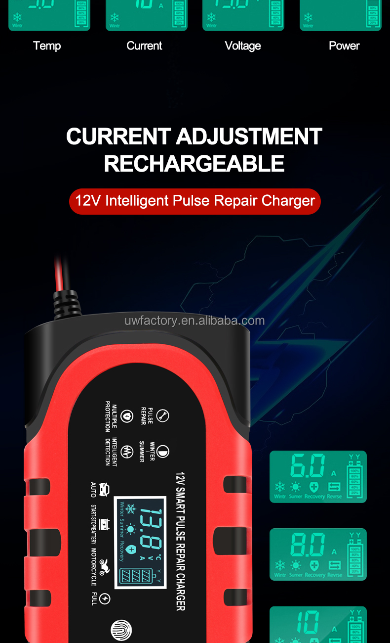 PC Fireproof Material Lead Acid 12V 6A 8A 10A 15A 20A 30A Motorcycle E-Bike Battery Charger Charging efficiency 90%