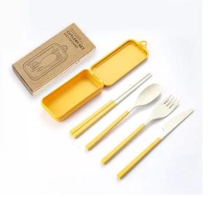 3 Piece Dinner Set Packaging Box Travel With Folding Chopsticks Spork Tableware