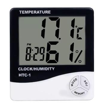 Quality Temperature Humidity Meter Digital Thermometer Hygrometer Weather Station Alarm Clock HTC-1 for sale