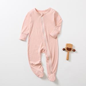 China Custom bamboo pajamas baby romper with feet zipper pajamas sleepwear onesie organic bamboo baby clothes baby zipper romper wholesale
