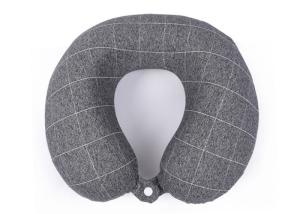 Grey Color Crossline Pattern Memory Foam Neck Pillow Travel With Storage Bag