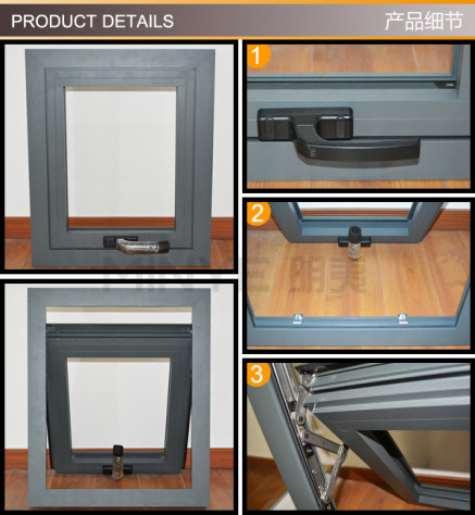 Gray Black Aluminum Double Glazed Windows Multi Locking Aluminum Awning Windows