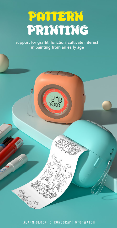 Bluetooth 5.1 Wireless Bluetooth Color Small Sticker Printer With Alarm Clock