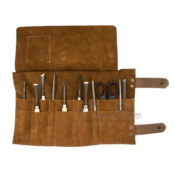 Quality Custom Handmade Leather Tool Roll Bag For Chef / Barber / Electrician for sale