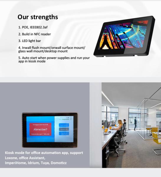 Quality 7 Inch Industrial Grade Android Embedded Wall POE Touch Screen with Wifi Ethernet No Battery for sale