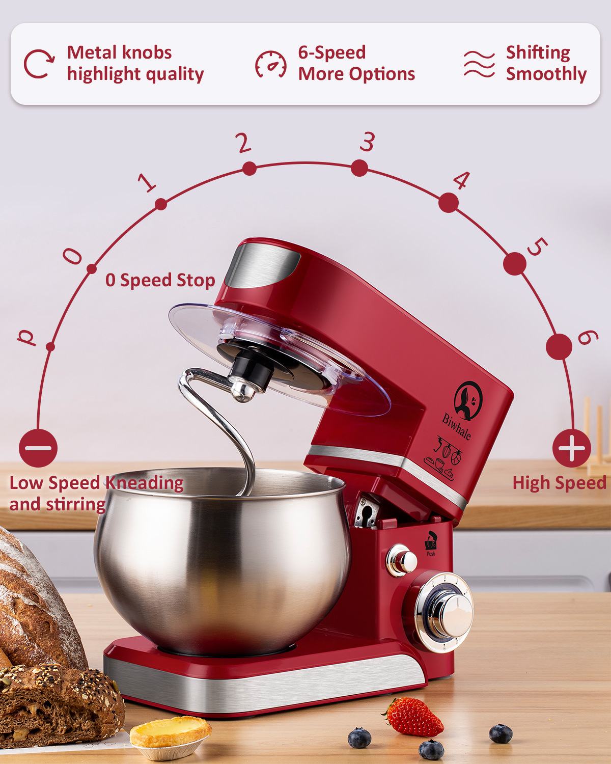 Multifunctional 5L Kitchen Stand Mixer with 6-Speed Setting and Variable Speed Function