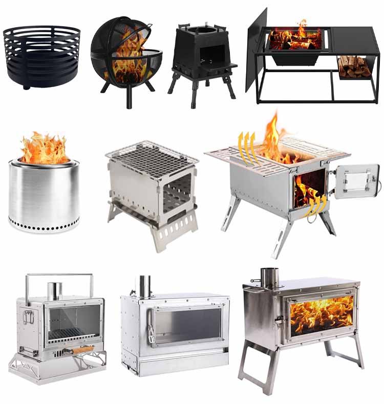 Outdoor Patio Camping BBQ Party Portable Stainless Steel Wood Burning Camp Stove with Chimney Pipes