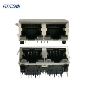 China 2 Ports 16 Pin PCB Right Angle Female RJ45 Connector With PBT Insulator on sale