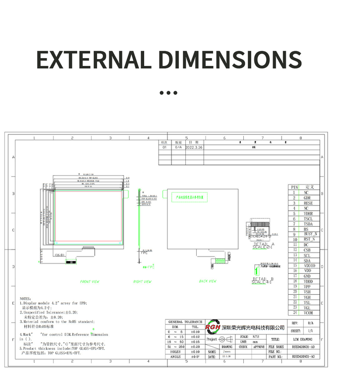 4.2 Inch E ink Epaper Display Module Static Screen Electronic Paper ODM