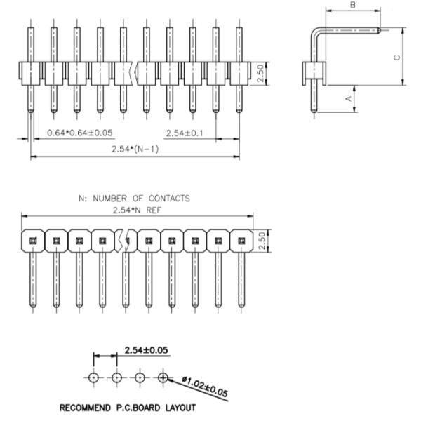 Single Row Right Angle 90° Small Electrical Connectors Male Strip Pin Header 2.54mm