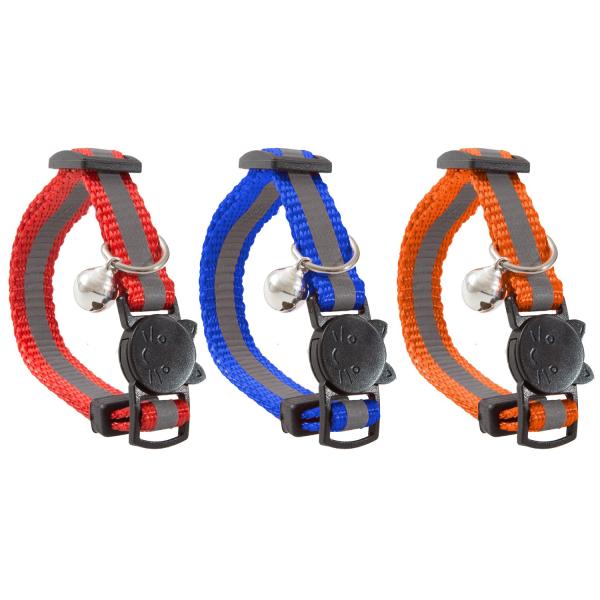 6 Set Solid Safe Cat Harness Collar , Nylon Reflective Cat Collar With Bell