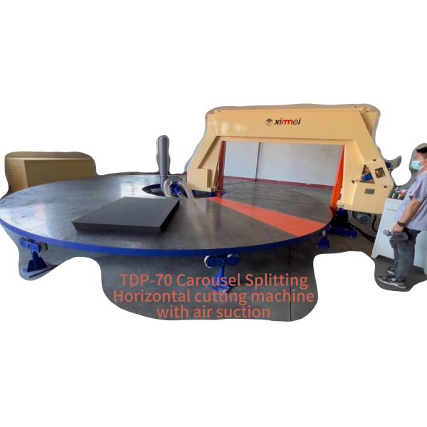 Carousel Continuous Rotation Round Anti-slip Worktable For One-time Cutting Five Foam Blocks Horizontal Splitting PU Cutting Machine With Air Suction