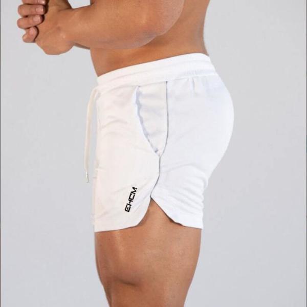 97% polyester Breathable White Running Wear Training Shorts With Convenient Pockets