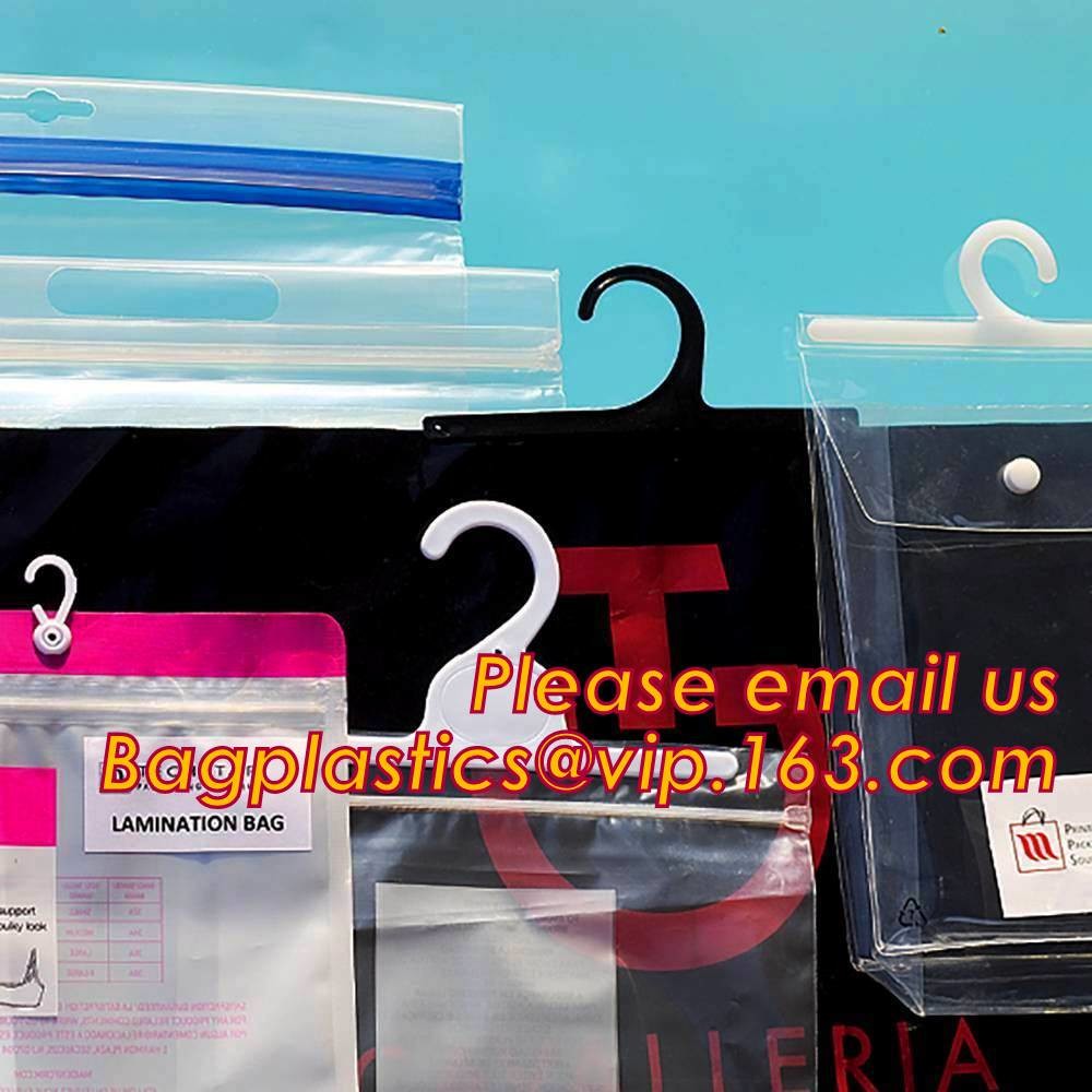 HOOK HANDLE POLYBAGS, RIGID HANDLE ZIPPER BAGS, SWIMWEAR BAGS,Custom Made Clothes Underwear PVC Packaging Bag with Hook