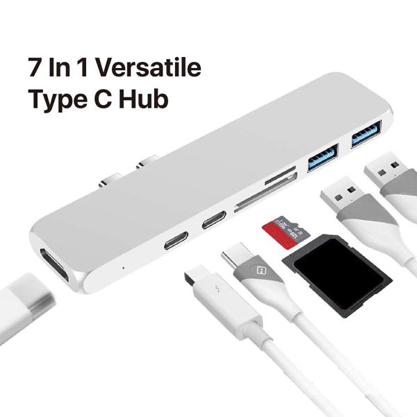 USB C Hub 7 in 1 Adapter Dual Type C Docking Station to 40Gbps Thunderbolt 3