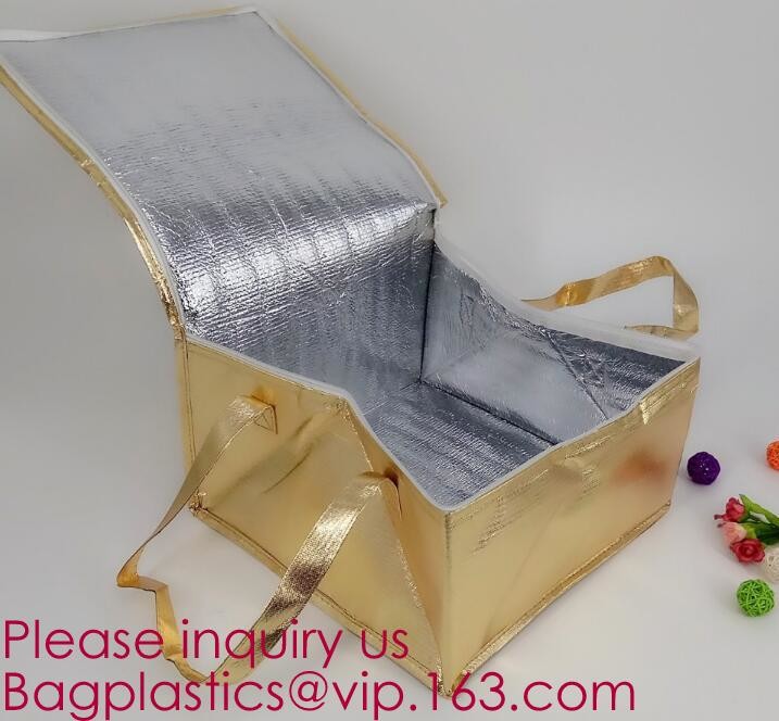 Custom Packing Aluminum Foil Zip-Lock Grocery Handle Thermal Insulation Cooler Bag For Outdoors,Promotional Insulated La