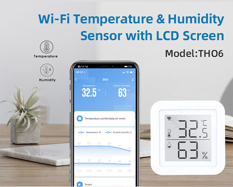 DC5V 1A Tuya Wifi Temperature And Humidity Sensor Smart Alarm Sensor