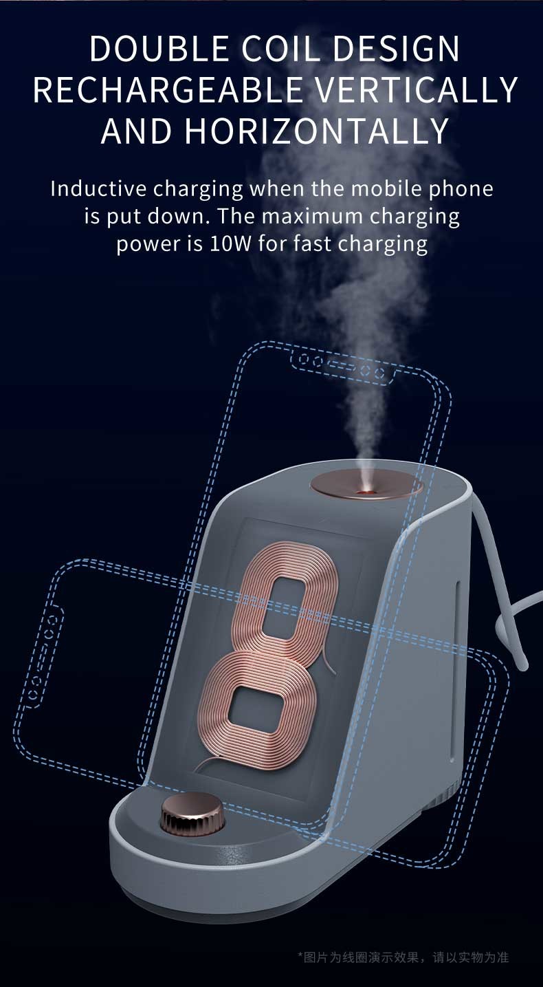 10W Multi Function Wireless Charger With Ultrasonic Aroma Humidifier