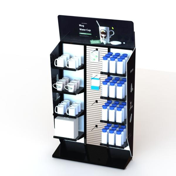 Quality Water Bottles Mugs Grocery Display Racks Knockdown With Shelves And Hooks for sale