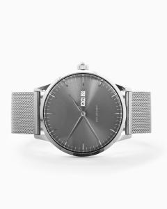 Grey CD Grain Dial Mens Leather Dress Watch Swiss Quartz Movement With Date