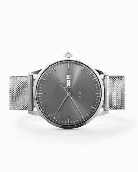 Quality Grey CD Grain Dial Mens Leather Dress Watch Swiss Quartz Movement With Date for sale