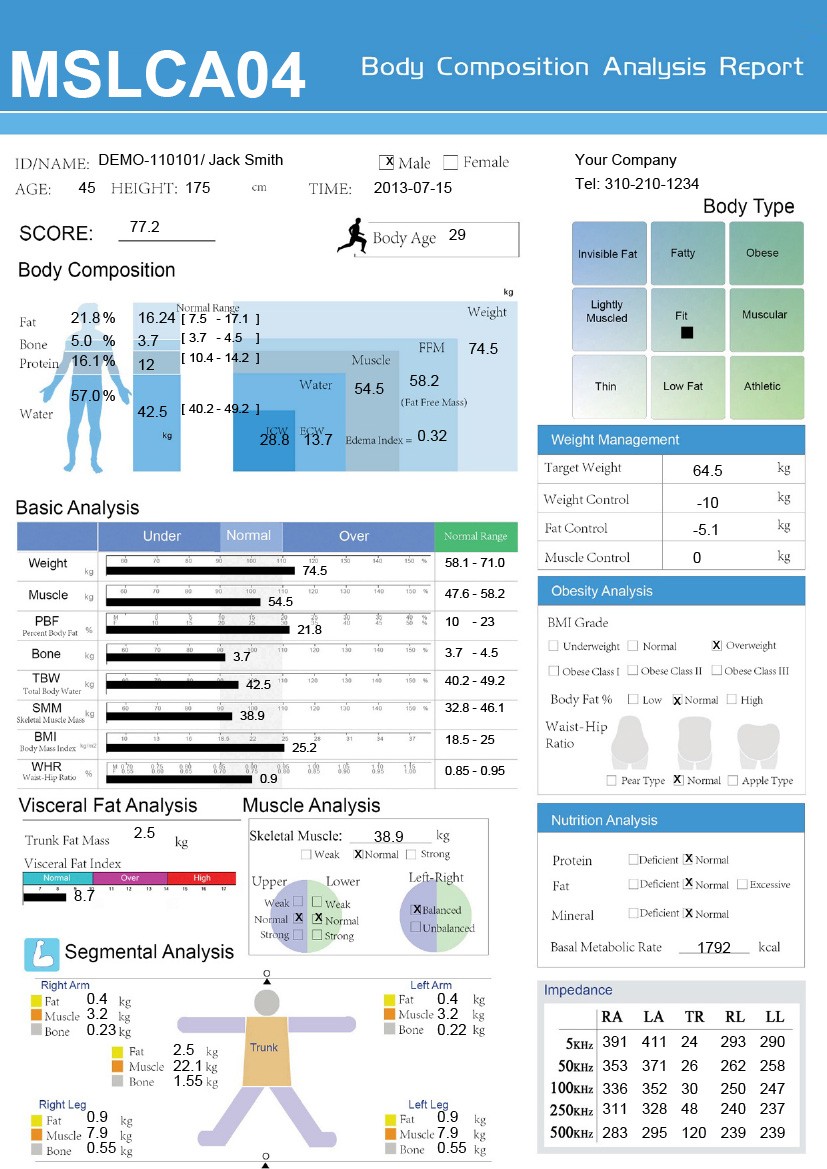 Professional Multi - Frequency Body Composition Analyzer fat scale / body fat analyzer