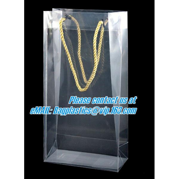 Handle Wine Bottle Paper Bags With Two Side Logo,transparent wine gift pp bag, plastic bag with handles bagplastics pac
