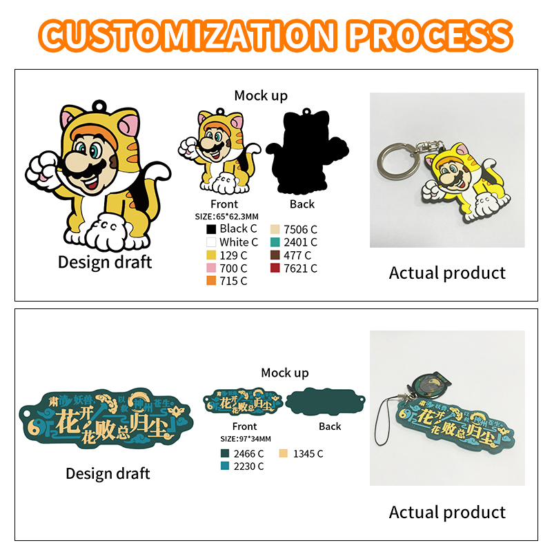 Custom 2D 3D PVC Keychains Soft Rubber Cartoon Anime UV Printing Digital Mockup with Your Logo Low MOQ Factory Direct Supply