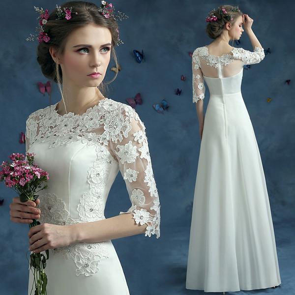Quality White Short Sleeves Boat Shoulder Neck Lace Elegant Evening Dresses TSJY072 for sale