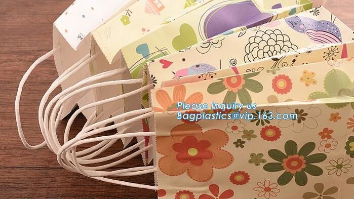 Custom paper bag with handle coated white paper bag printing pattern flower carrier bag,Flower carrier paper bags with d