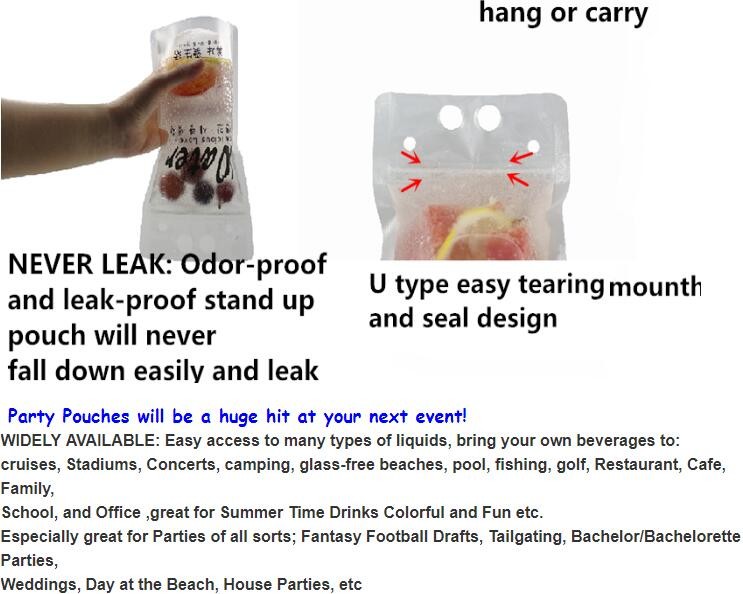 biodegradable eco-friendly FDA clear juice sealed drink pouches translucent reclosable hand held zipper plastic drinking