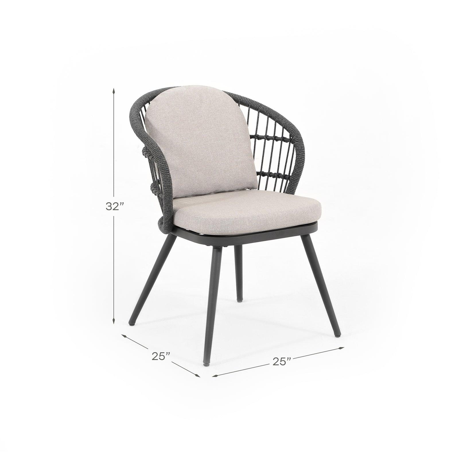 Courtyard Outdoor Dining Set with Round Tempered Glass Table and Rope Weave Armchair