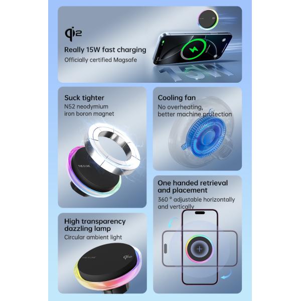 Customizable Shell Color Car Wireless Charging Stand With Blower Design And Strong Magnetic Suction